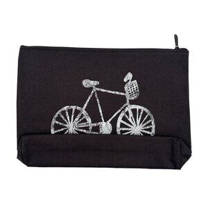 Thirty-One Black Zipper Pouch Bag With Silver Bicycle Print Design